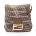 Fendi Shoulder Bag Zucchino Beige Brown Canvas Leather