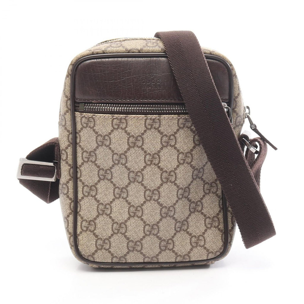Gucci Shoulder Bag GG Supreme Beige Dark Brown Canvas Leather