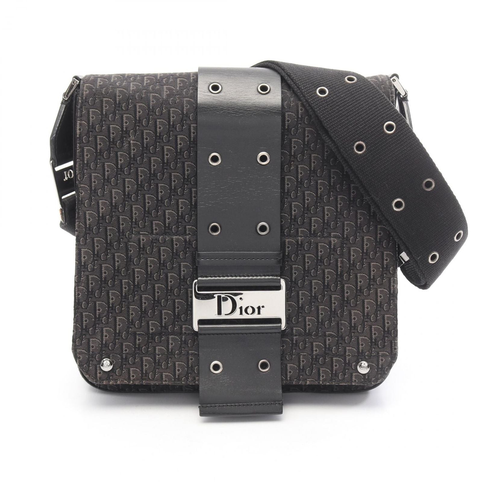 Dior Shoulder Bag Street Chic Trotter Black Canvas Leather