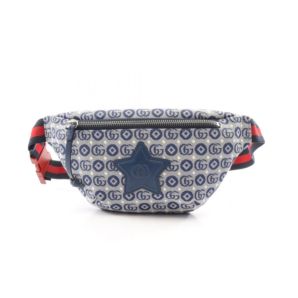 Gucci Waist Bag Children GG Logo Kids Blue Canvas Leather Star