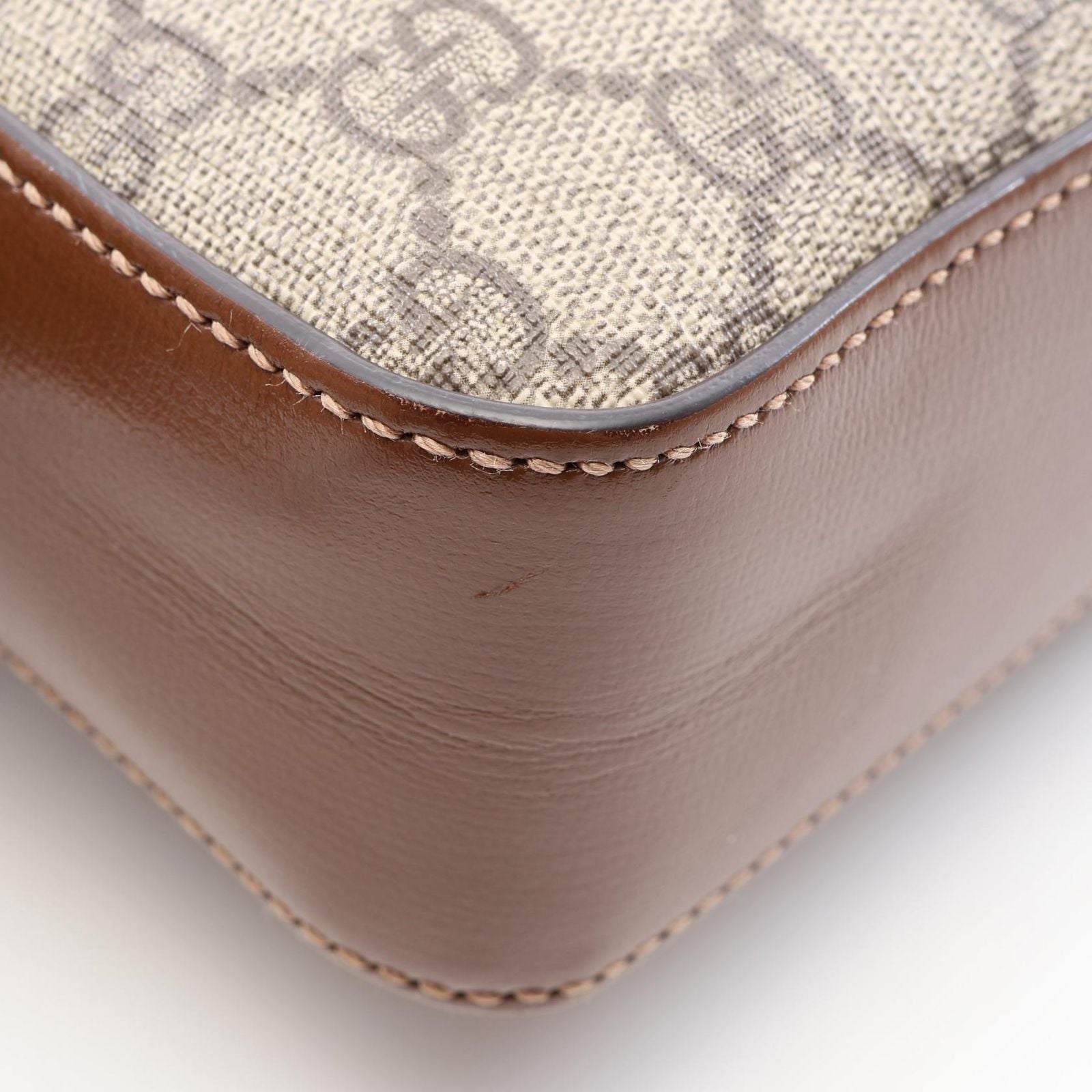 Gucci Shoulder Bag Jumbo GG Beige Brown Canvas Leather Interlocking — view 5