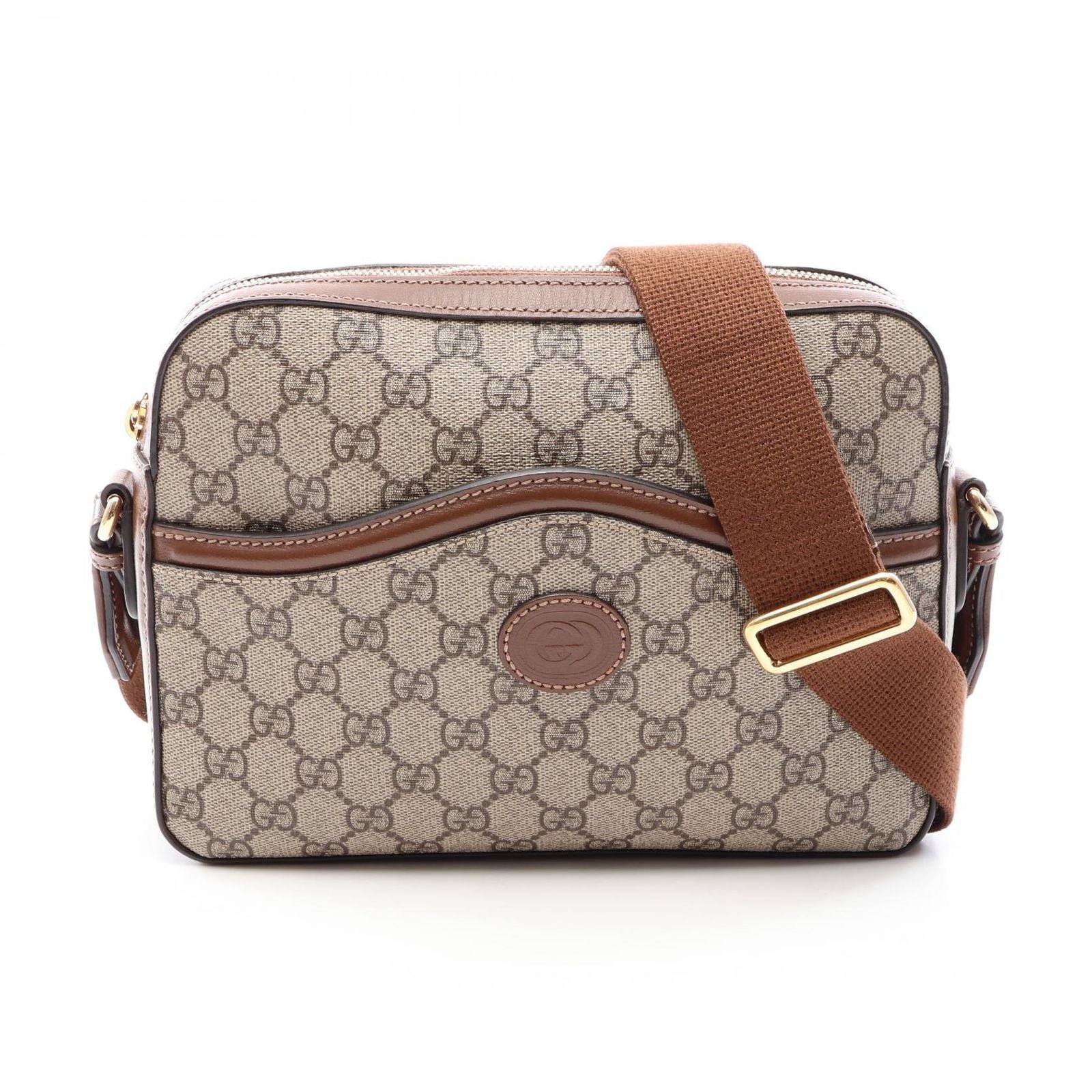 Gucci Shoulder Bag Jumbo GG Beige Brown Canvas Leather Interlocking