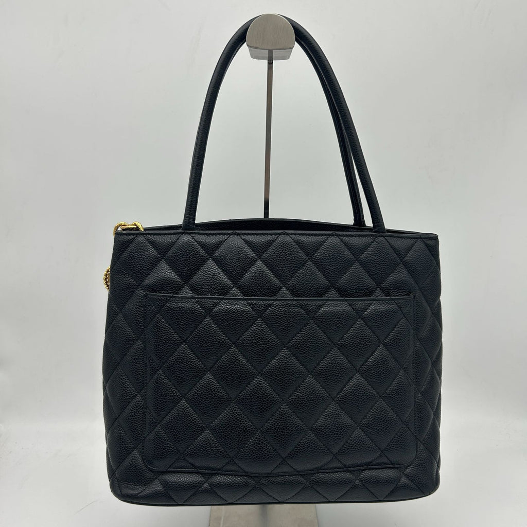 Chanel Quilted Caviar Leather Reissue Tote Shoulder Bag CC Logo Black Gold — view 2
