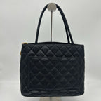 Chanel Quilted Caviar Leather Reissue Tote Shoulder Bag CC Logo Black Gold — view 2