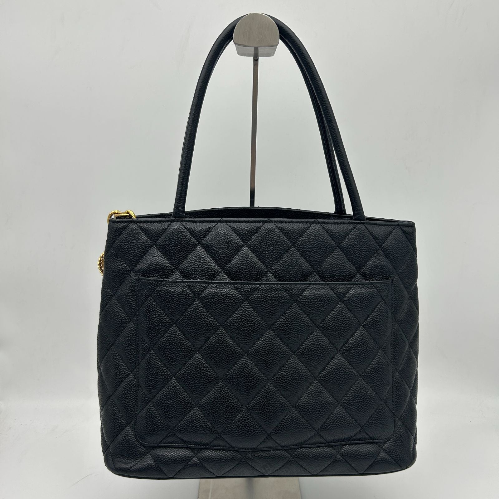 Chanel Quilted Caviar Leather Reissue Tote Shoulder Bag CC Logo Black Gold — view 2