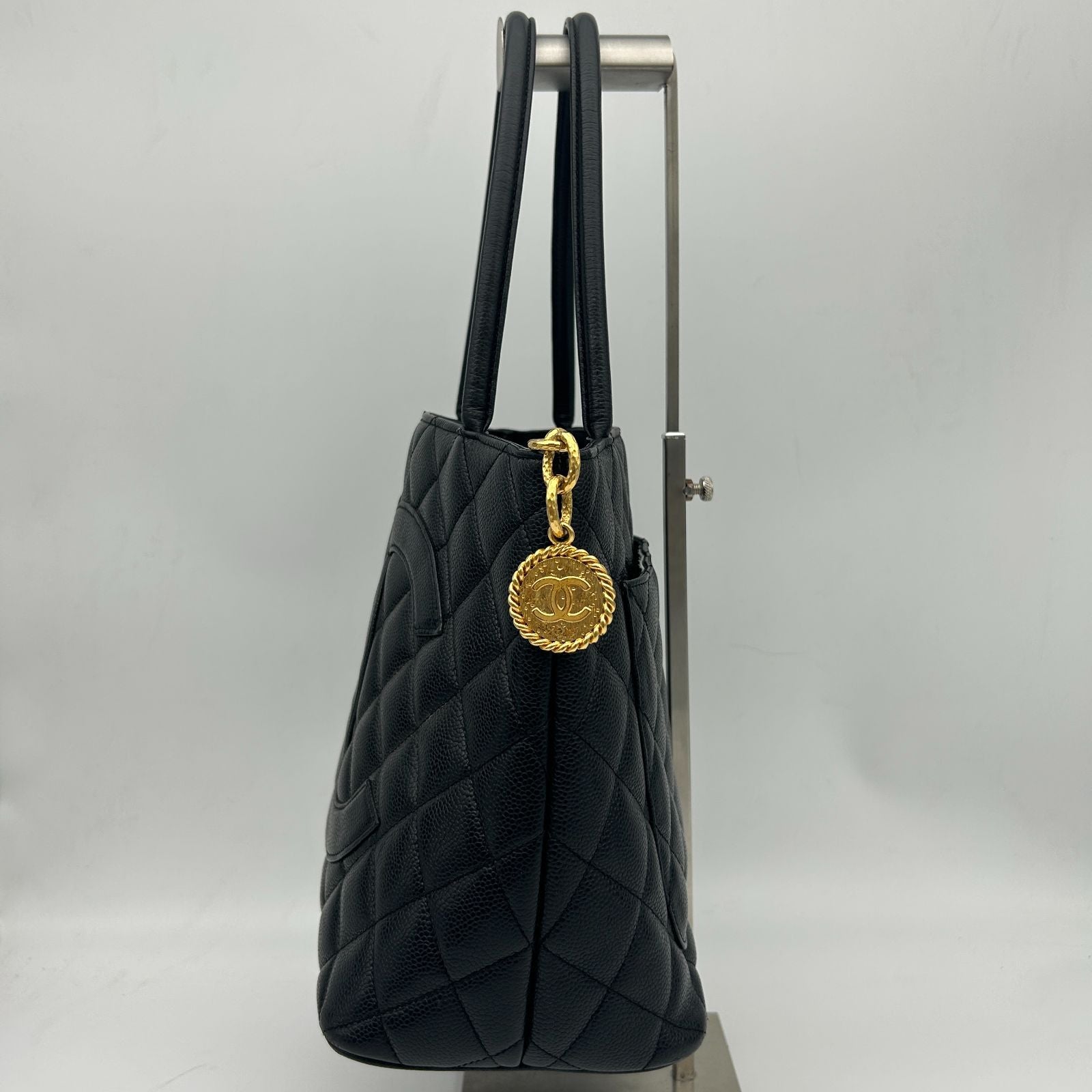Chanel Quilted Caviar Leather Reissue Tote Shoulder Bag CC Logo Black Gold — view 4