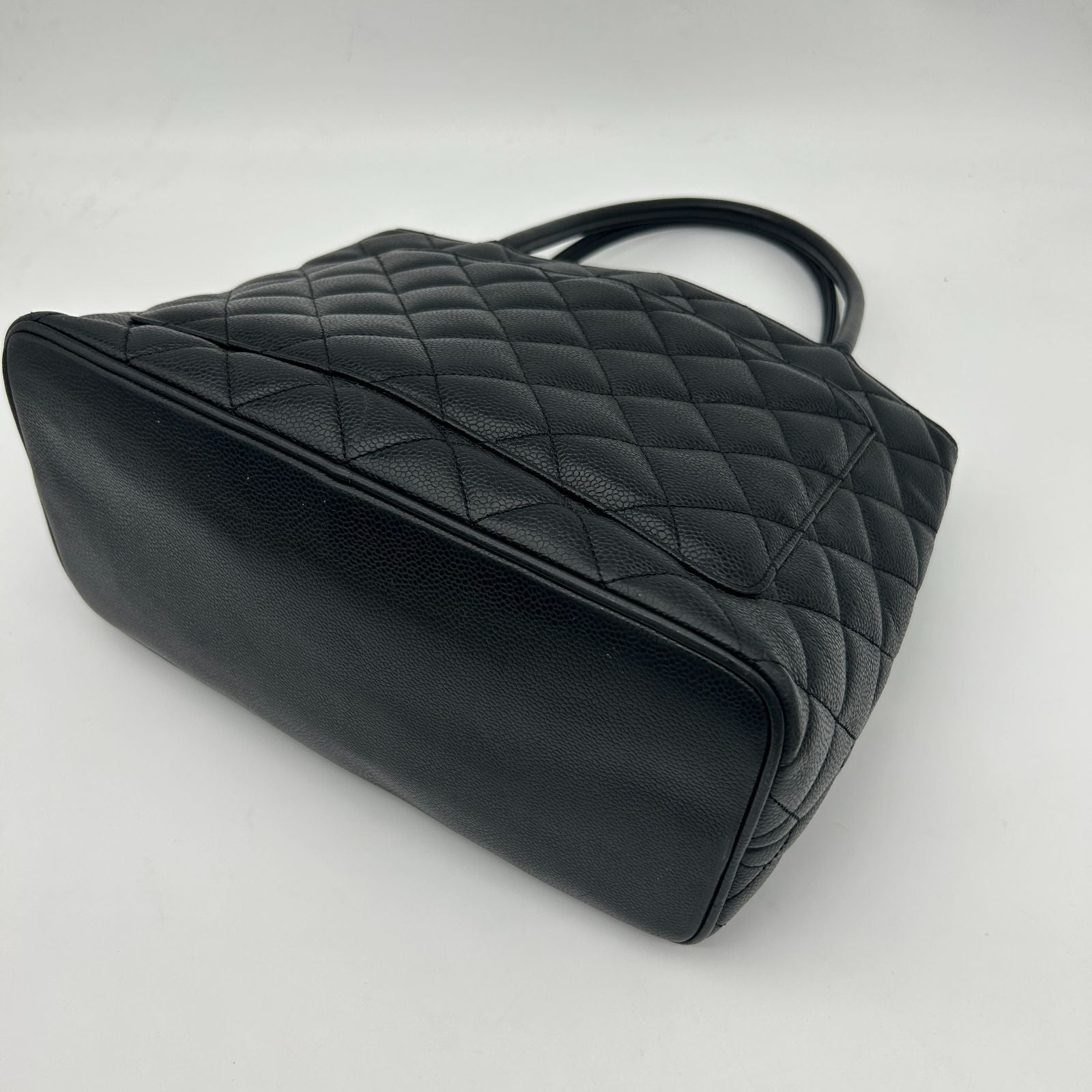 Chanel Quilted Caviar Leather Reissue Tote Shoulder Bag CC Logo Black Gold — view 9