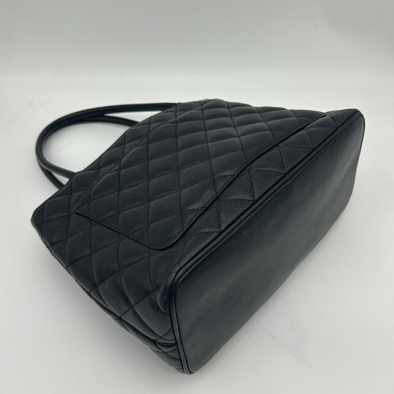 Chanel Quilted Caviar Leather Reissue Tote Shoulder Bag CC Logo Black Gold — view 8