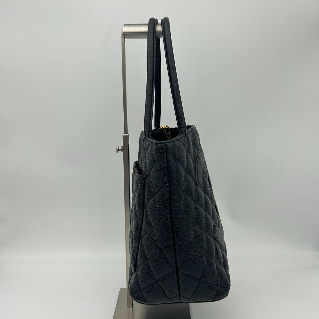 Chanel Quilted Caviar Leather Reissue Tote Shoulder Bag CC Logo Black Gold — view 3