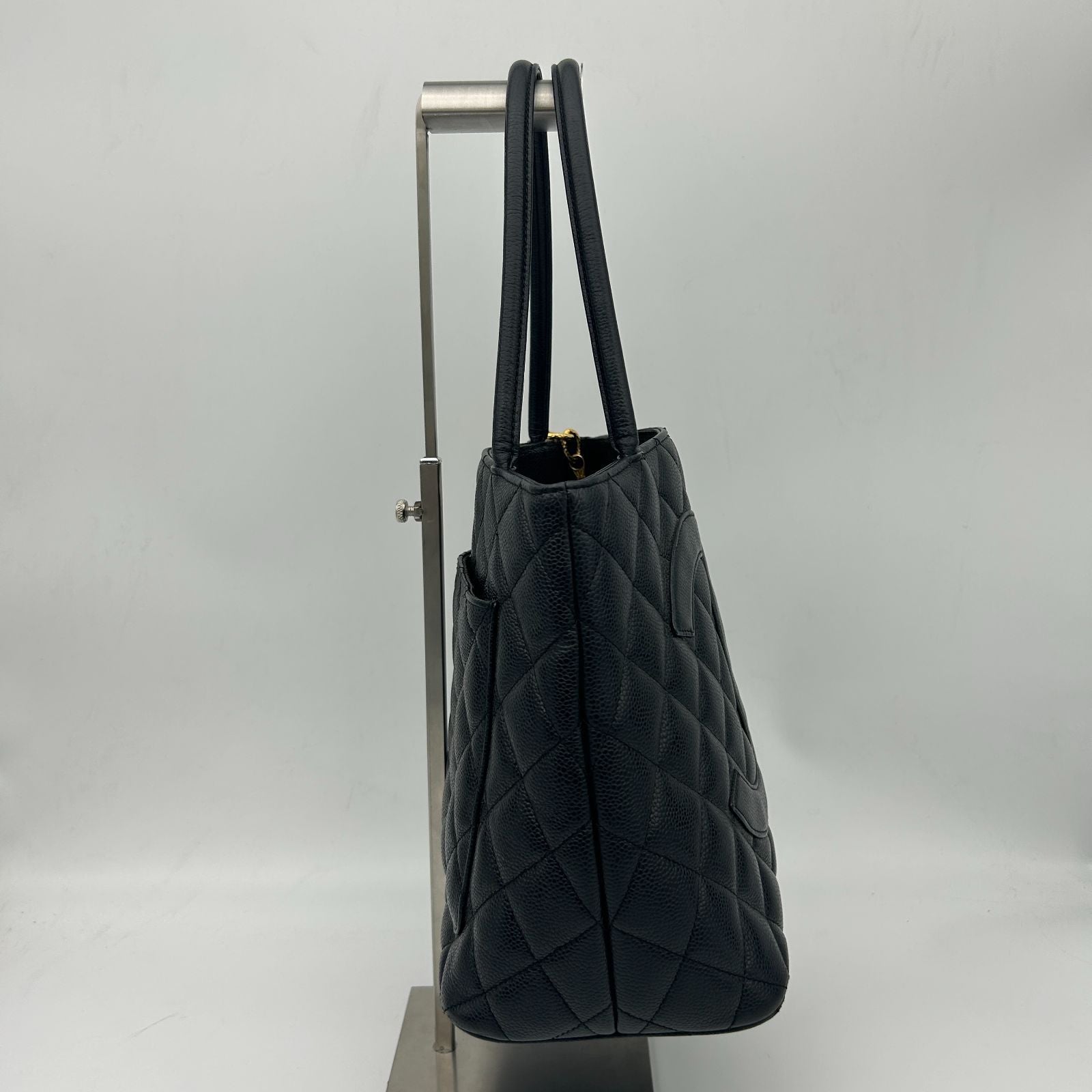 Chanel Quilted Caviar Leather Reissue Tote Shoulder Bag CC Logo Black Gold — view 3