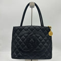 Chanel Quilted Caviar Leather Reissue Tote Shoulder Bag CC Logo Black Gold
