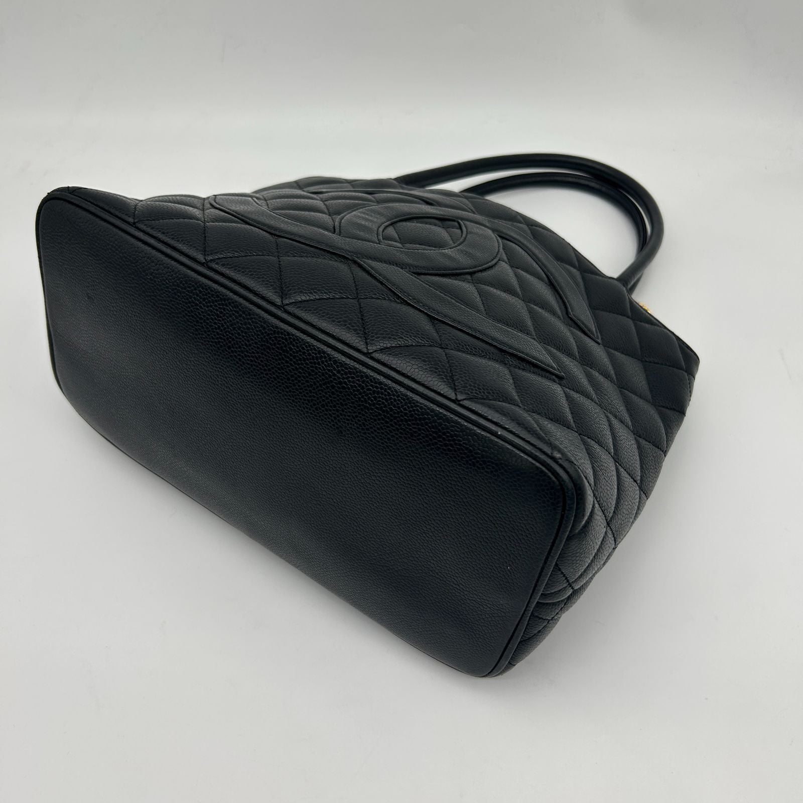 Chanel Quilted Caviar Leather Reissue Tote Shoulder Bag CC Logo Black Gold — view 7