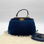 Fendi Shoulder Bag Micro Peekaboo Shearling Blue