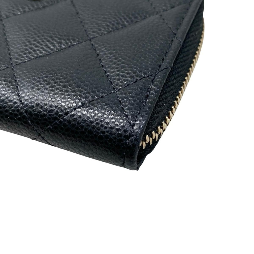 Chanel Card Case Coin Purse Quilted CC Logo Caviar Leather Black Gold — view 4