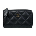 Chanel Card Case Coin Purse Quilted CC Logo Caviar Leather Black Gold