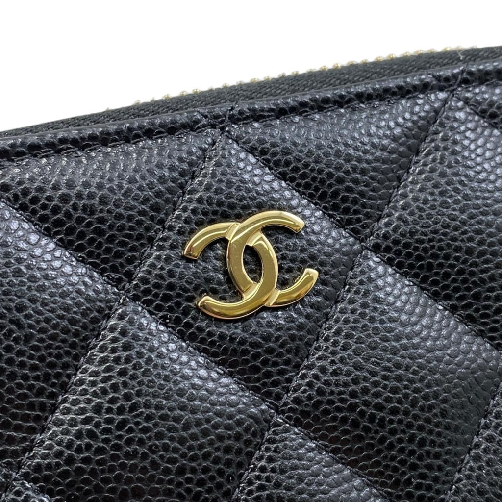 Chanel Card Case Coin Purse Quilted CC Logo Caviar Leather Black Gold — view 5