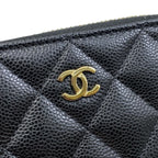 Chanel Card Case Coin Purse Quilted CC Logo Caviar Leather Black Gold — view 5