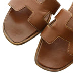 Hermes Oran Sandals Leather Open Toe Flat 38 Brown — view 3