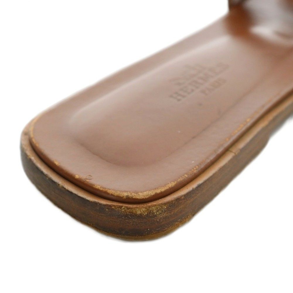 Hermes Oran Sandals Leather Open Toe Flat 38 Brown — view 8