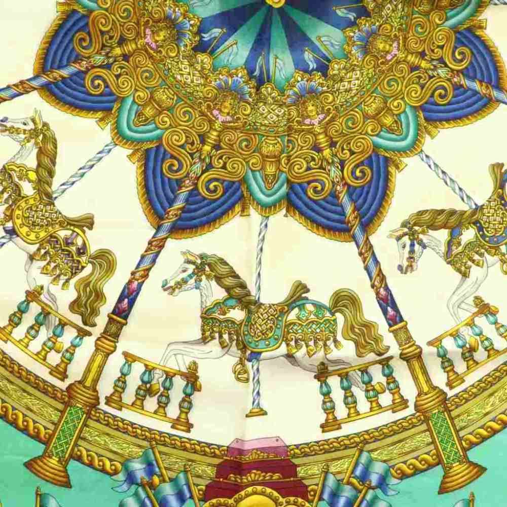 Hermes Carre 90 Luna Park Amusement Scarf Silk All Over Pattern Green — view 5