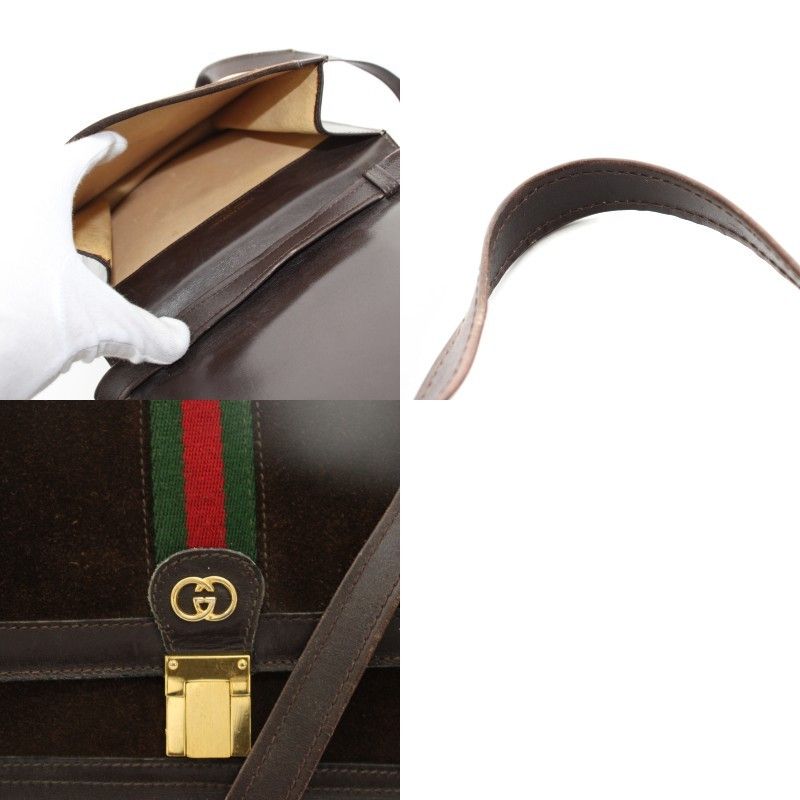Gucci Parfums Vintage Sherry Line Shoulder Bag GG Logo Suede Leather Brown YT — view 7
