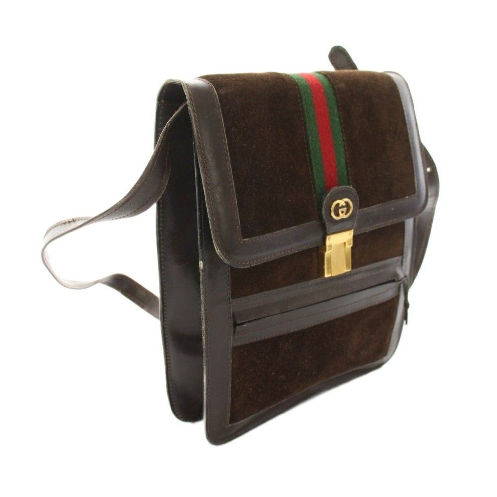 Gucci Parfums Vintage Sherry Line Shoulder Bag GG Logo Suede Leather Brown YT — view 2