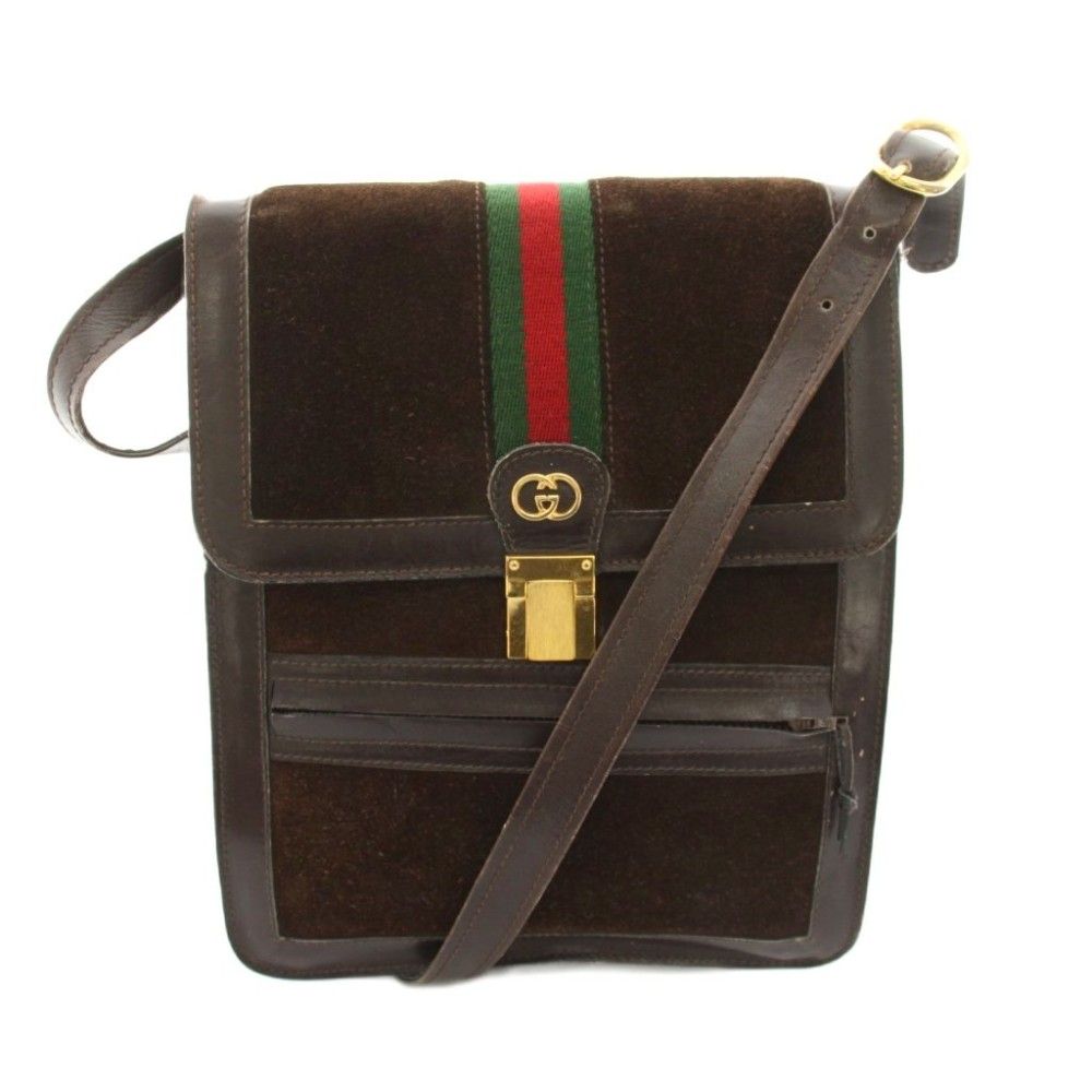 Gucci Parfums Vintage Sherry Line Shoulder Bag GG Logo Suede Leather Brown YT