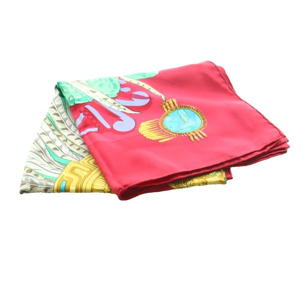 Hermes Carre 90 Mexico Mexique Scarf Buddha Statue Multicolor Red Green SS — view 3