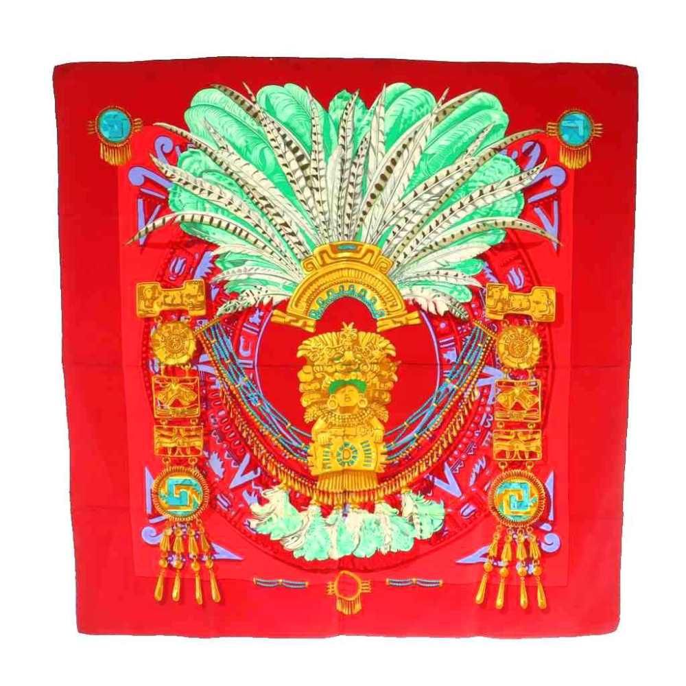 Hermes Carre 90 Mexico Mexique Scarf Buddha Statue Multicolor Red Green SS