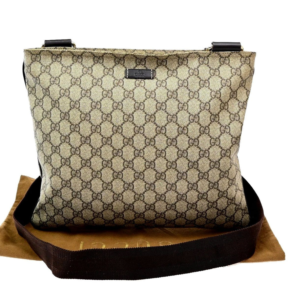 Gucci GG Supreme Shoulder Bag Brown Leather