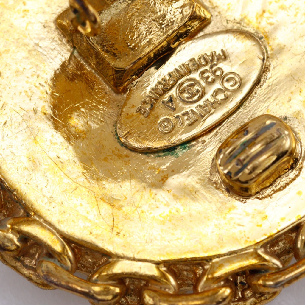 Chanel CC Logo Vintage Gold Plated Plastic Black Earrings — view 6