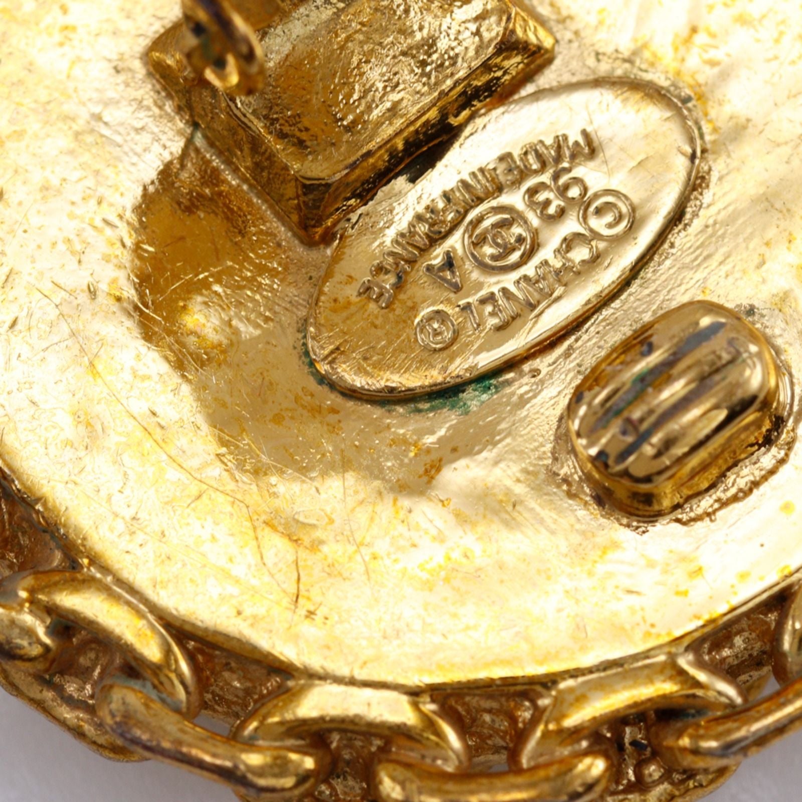 Chanel CC Logo Vintage Gold Plated Plastic Black Earrings — view 6