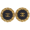 Chanel CC Logo Vintage Gold Plated Plastic Black Earrings