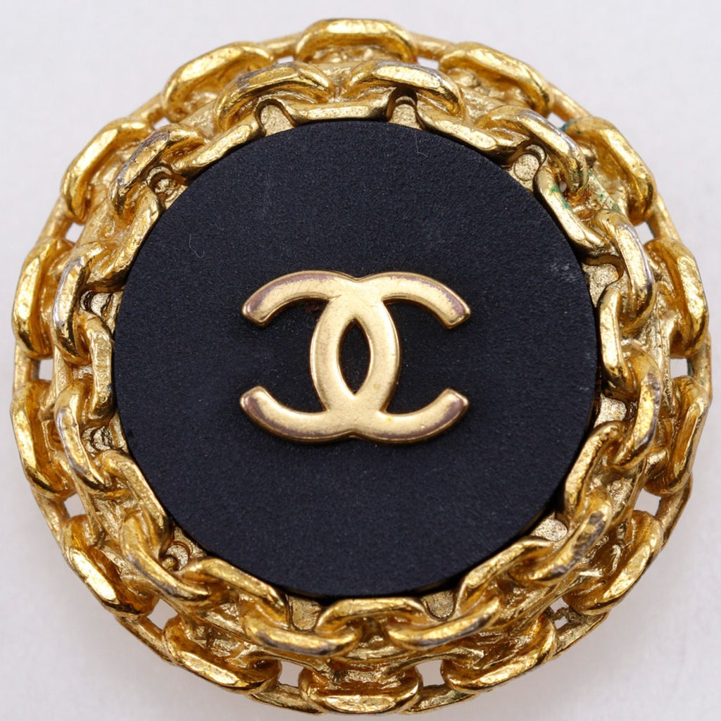 Chanel CC Logo Vintage Gold Plated Plastic Black Earrings — view 7