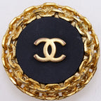 Chanel CC Logo Vintage Gold Plated Plastic Black Earrings — view 7