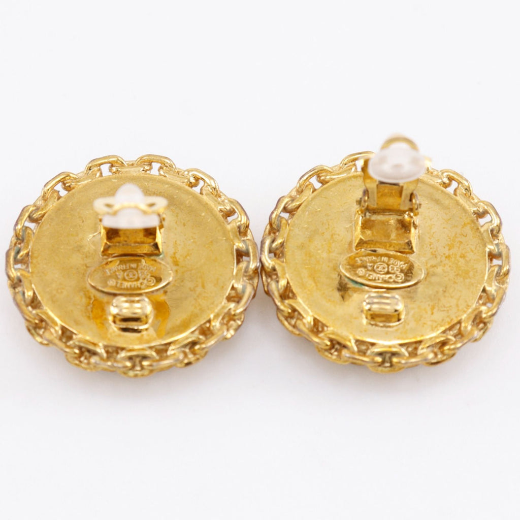Chanel CC Logo Vintage Gold Plated Plastic Black Earrings — view 4