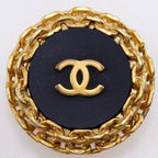Chanel CC Logo Vintage Gold Plated Plastic Black Earrings — view 8