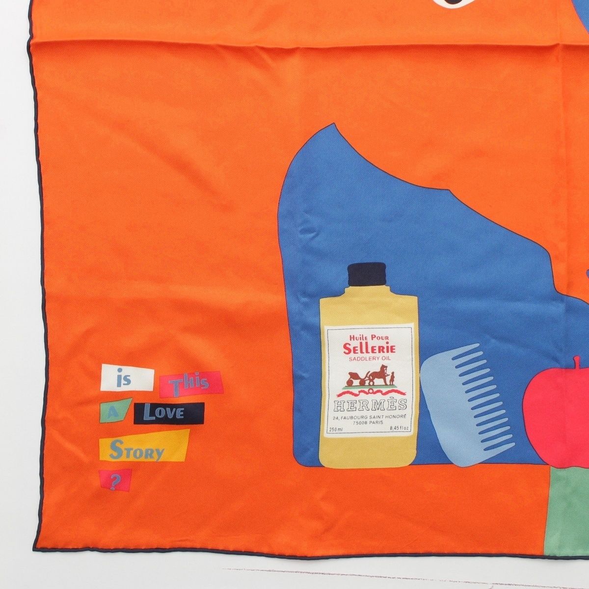Hermes Carre 70 Silk Is This a Love Story? Scarf Orange Green — view 4