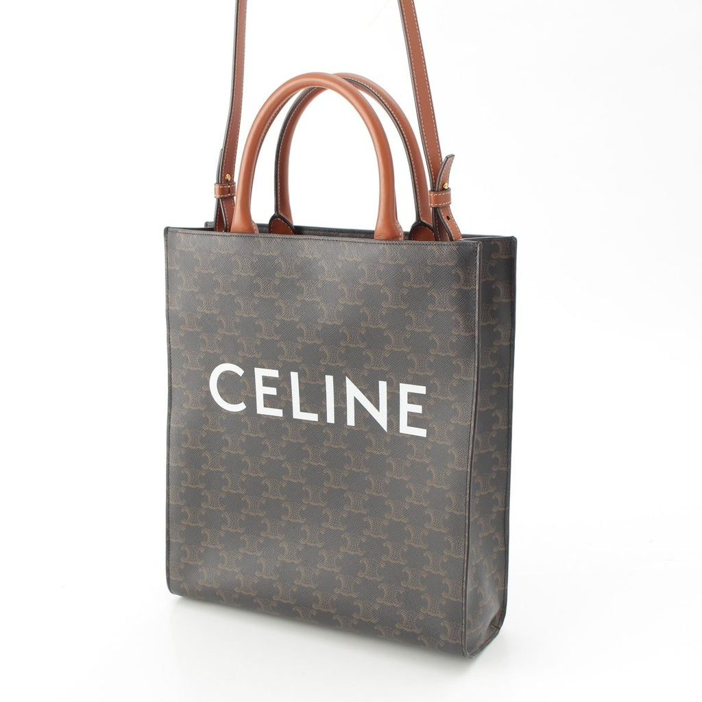 Celine Vertical Cover Small Leather 2-Way Tote Triomphe Tan Brown — view 2