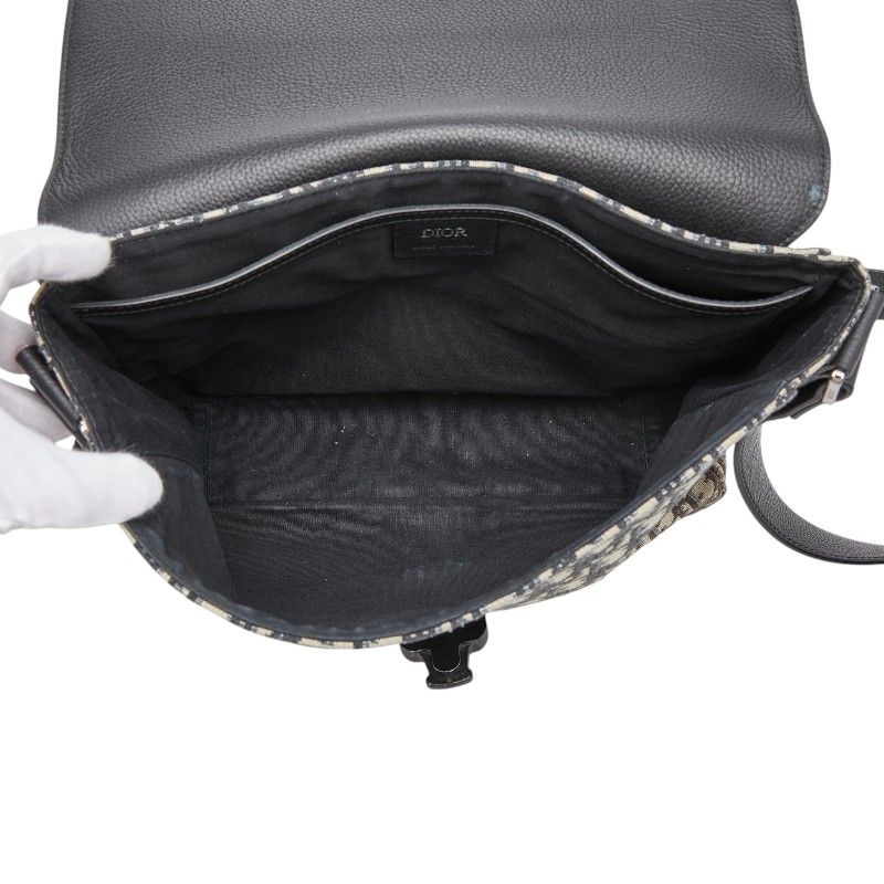 Dior Oblique Saddle Logo Jacquard Crossbody Shoulder Bag Black Beige Canvas — view 9