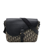 Dior Oblique Saddle Logo Jacquard Crossbody Shoulder Bag Black Beige Canvas