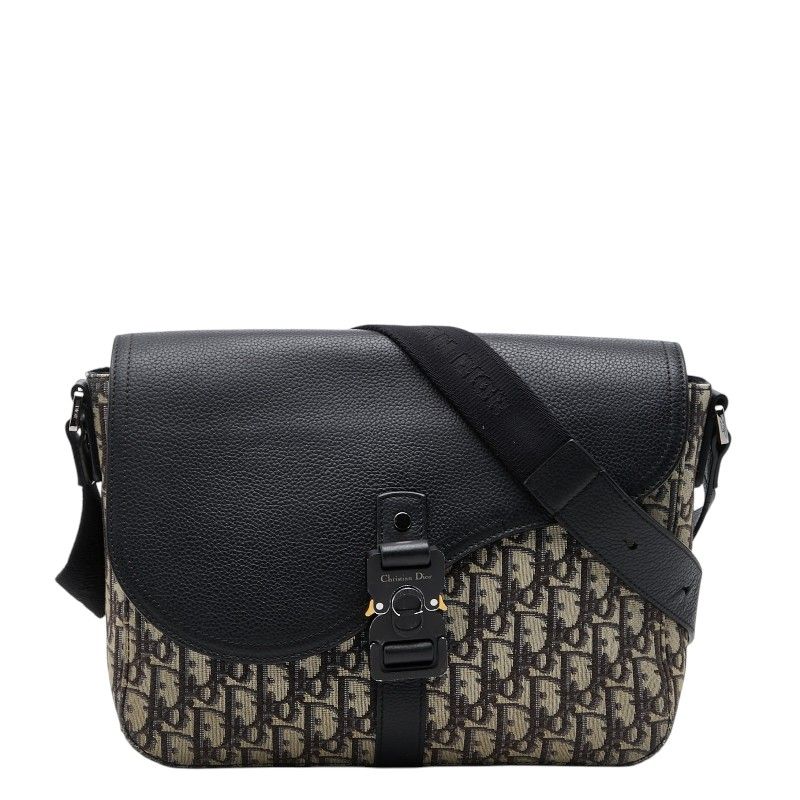 Dior Oblique Saddle Logo Jacquard Crossbody Shoulder Bag Black Beige Canvas