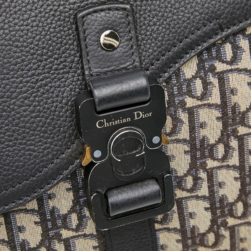 Dior Oblique Saddle Logo Jacquard Crossbody Shoulder Bag Black Beige Canvas — view 4