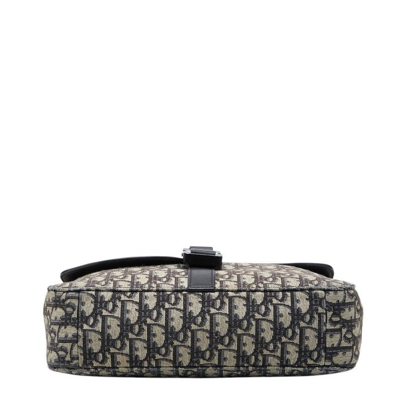 Dior Oblique Saddle Logo Jacquard Crossbody Shoulder Bag Black Beige Canvas — view 3
