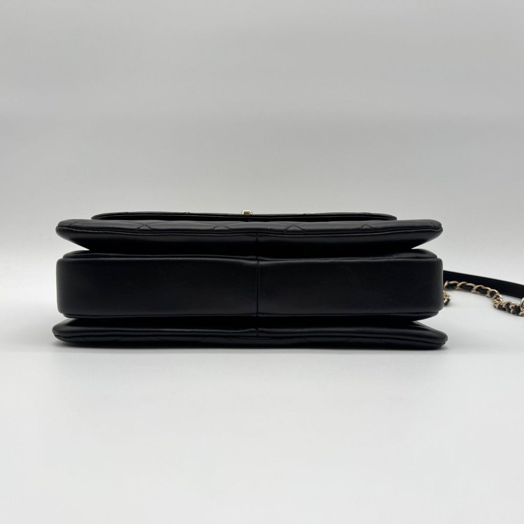 Chanel Shoulder Bag Top Handle Quilted CC Logo Turnlock Gold Chain Leather Black — view 6