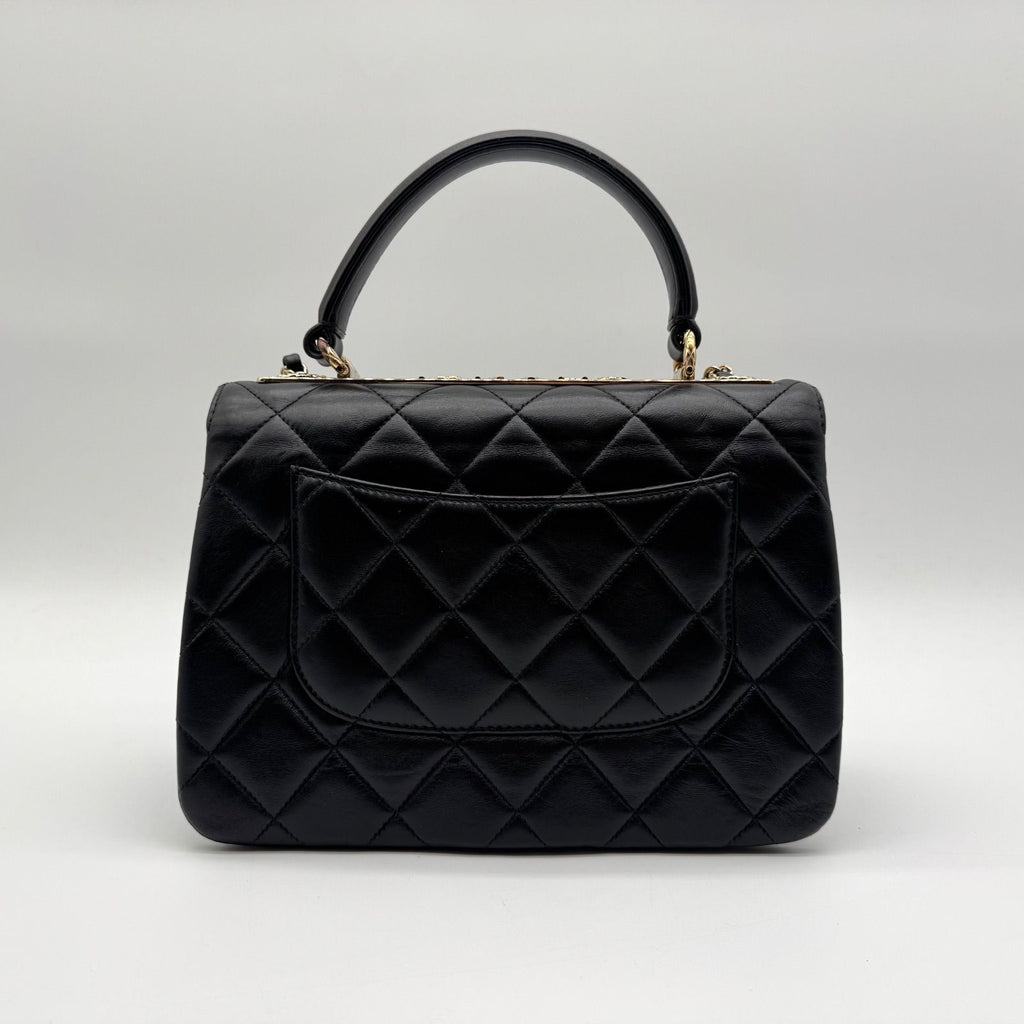 Chanel Shoulder Bag Top Handle Quilted CC Logo Turnlock Gold Chain Leather Black — view 2