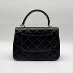 Chanel Shoulder Bag Top Handle Quilted CC Logo Turnlock Gold Chain Leather Black — view 2