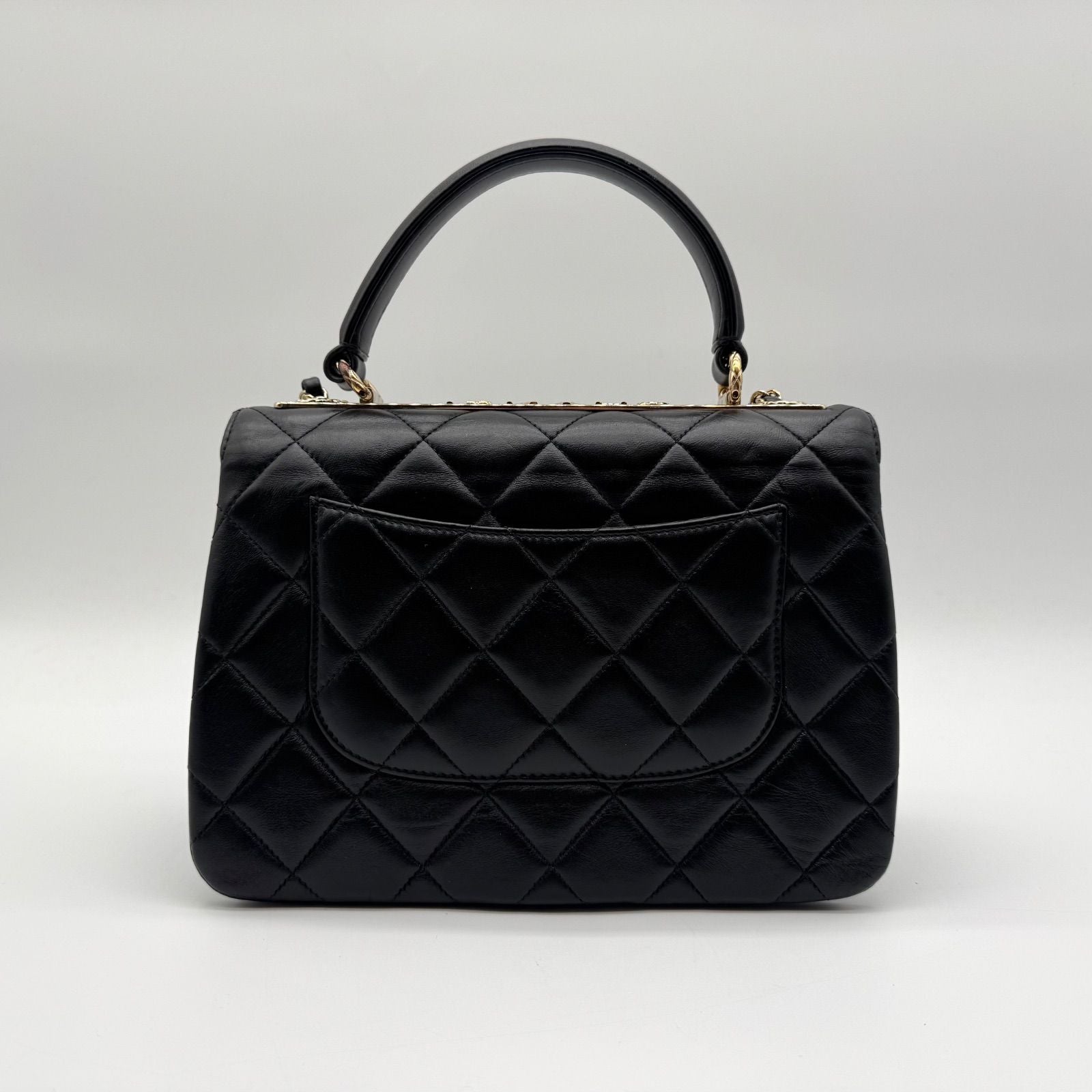 Chanel Shoulder Bag Top Handle Quilted CC Logo Turnlock Gold Chain Leather Black — view 2
