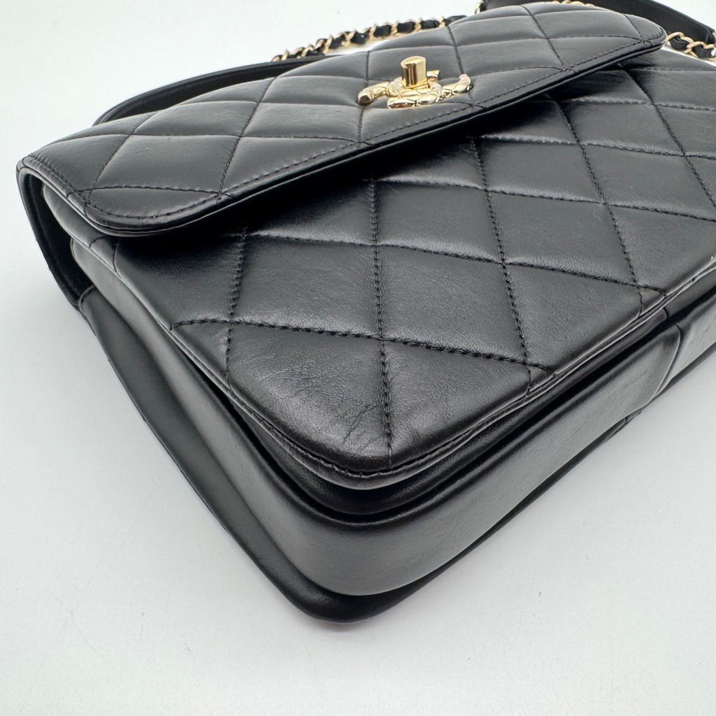 Chanel Shoulder Bag Top Handle Quilted CC Logo Turnlock Gold Chain Leather Black — view 7