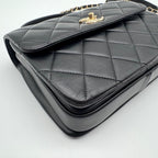 Chanel Shoulder Bag Top Handle Quilted CC Logo Turnlock Gold Chain Leather Black — view 7